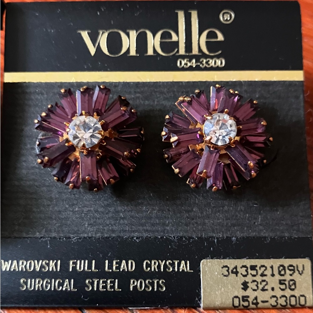 NWT Vonelle Multicolor Swarovski Crystal Earrings Bundle of 3 Vintage 80's - Picture 5 of 5
